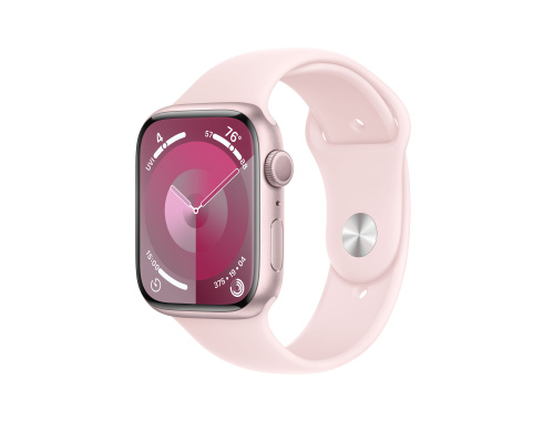 Apple Watch Series 9, 45mm Pink Aluminium Case with Light Pink Sport Band - S/M