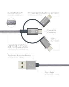 1.2M Juku 3-in-1 Charge and Sync Cable