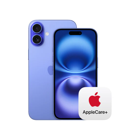 iPhone 16 in Blue with AppleCare+ logo