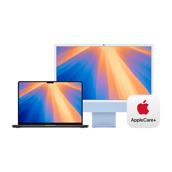 MacBook and iMac product image with AppleCare+ logo