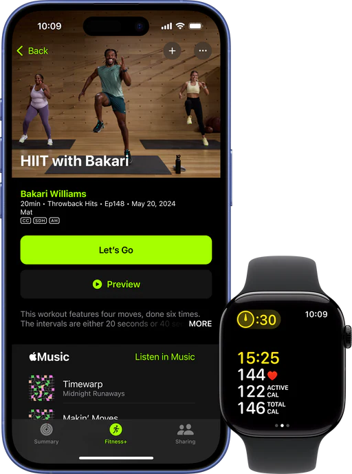 Apple Fitness+ example on iPhone with Apple Watch