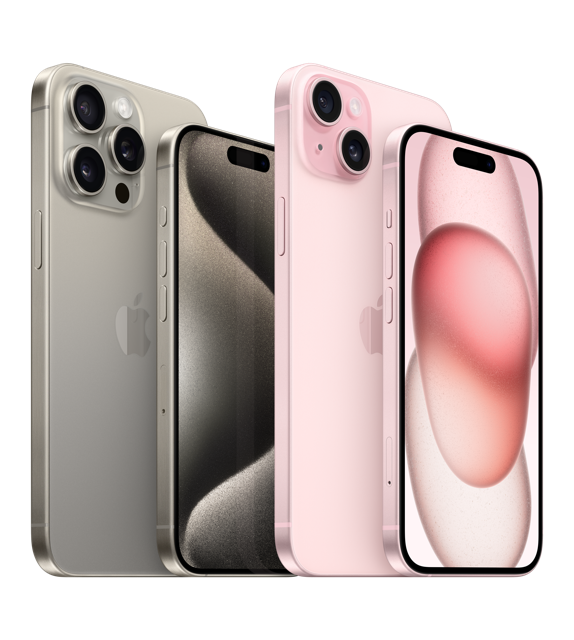 iPhone 15 pink and iPhone 15 pro natural titanium 