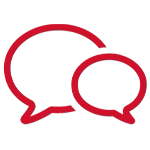 Red icon of message bubbles to represent chatting