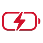 Red icon of battery to represent battery service