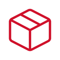 Red icon of shipping box to represent mail in service