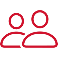 Red icon of people to represent stores