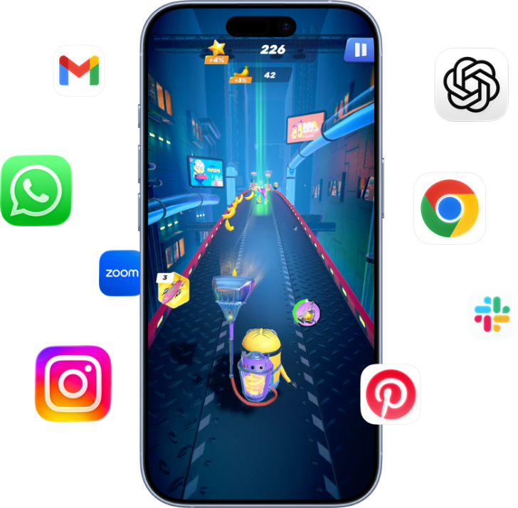 iPhone surrounded by apps